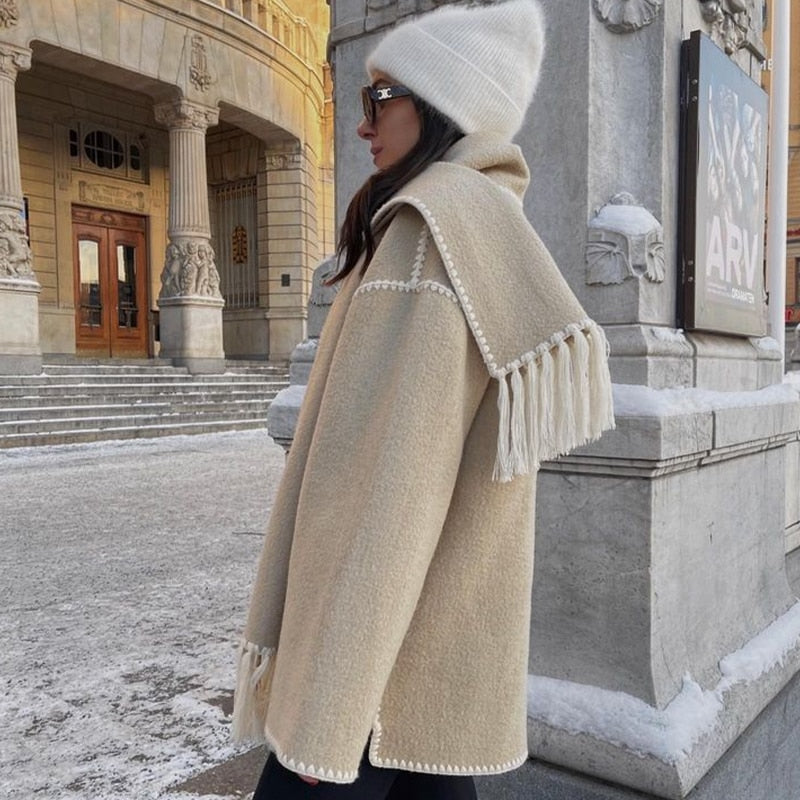 Mihaela Scarf Wrap Woolen Jacket
