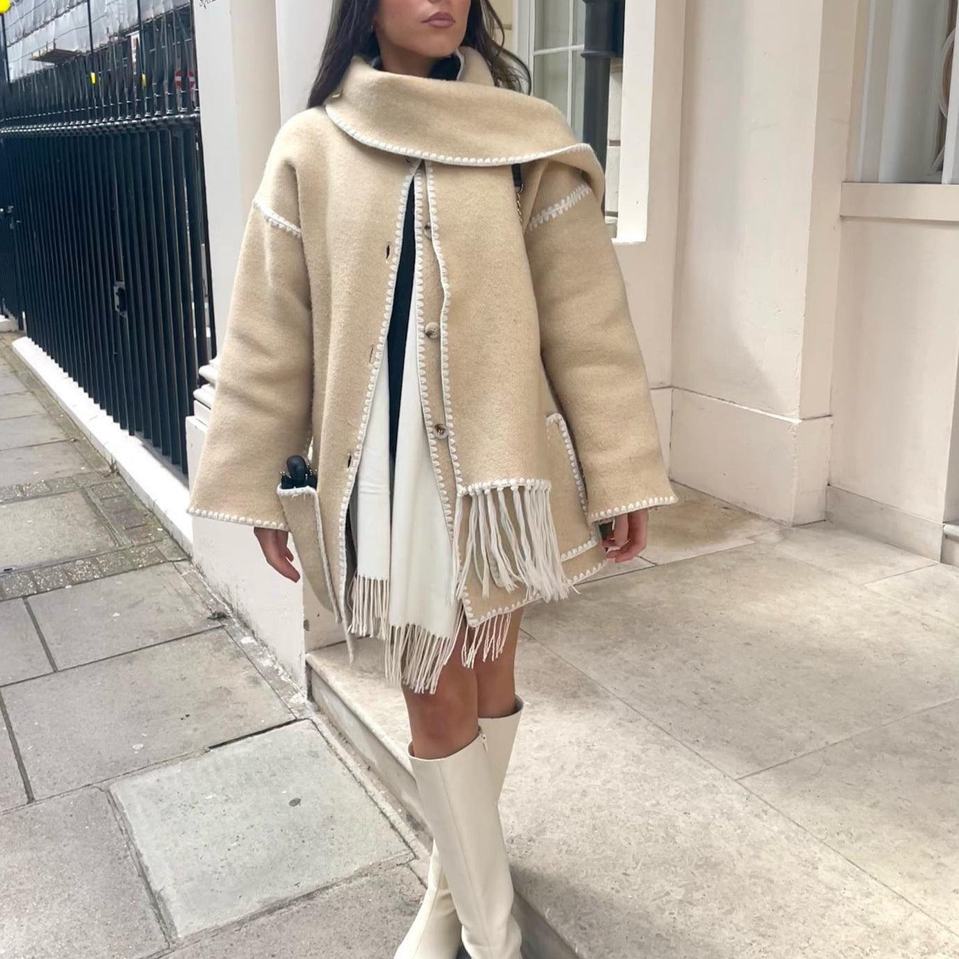 Mihaela Scarf Wrap Woolen Jacket