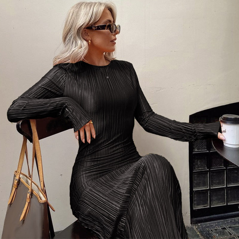 Milanda Solid Color Pleated Dress - 3 Colors