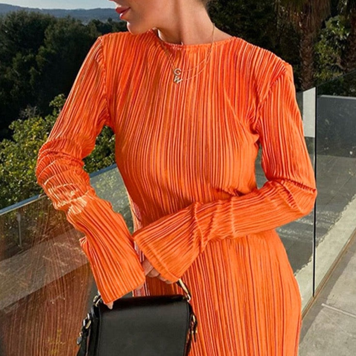 Milanda Solid Color Pleated Dress - 3 Colors