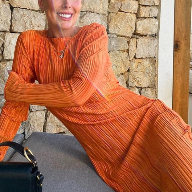 Milanda Solid Color Pleated Dress - 3 Colors