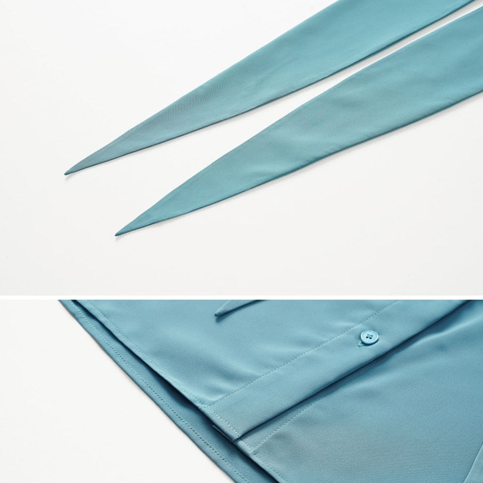 Milla Blue Satin Tux Shirt Blouse