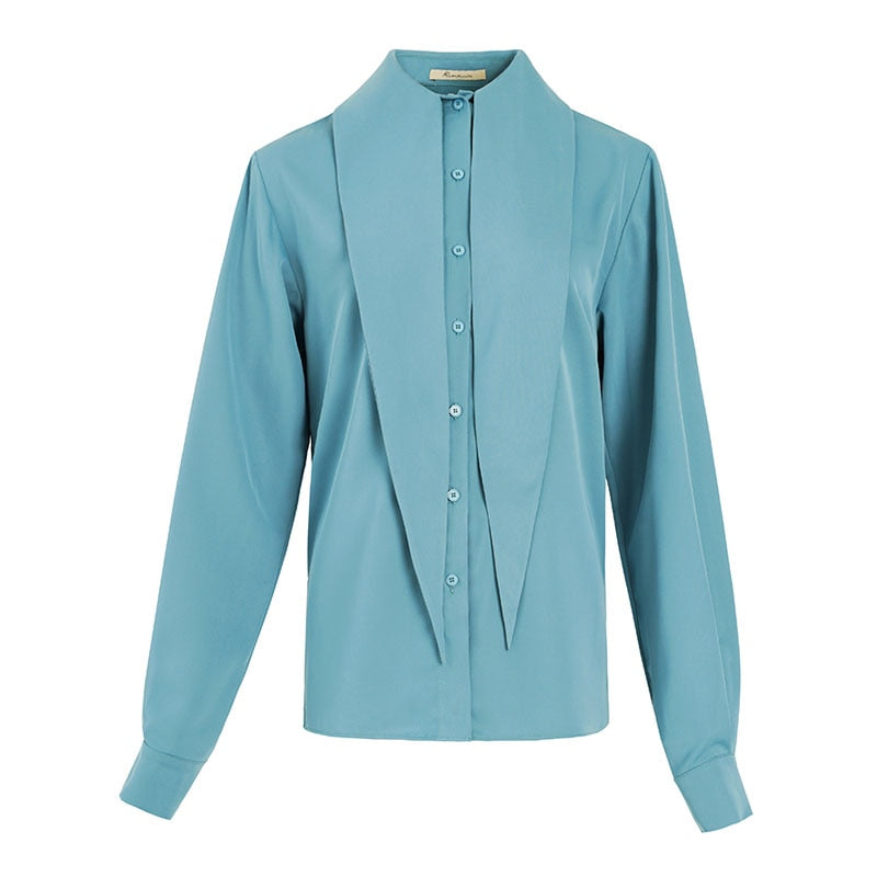 Milla Blue Satin Tux Shirt Blouse