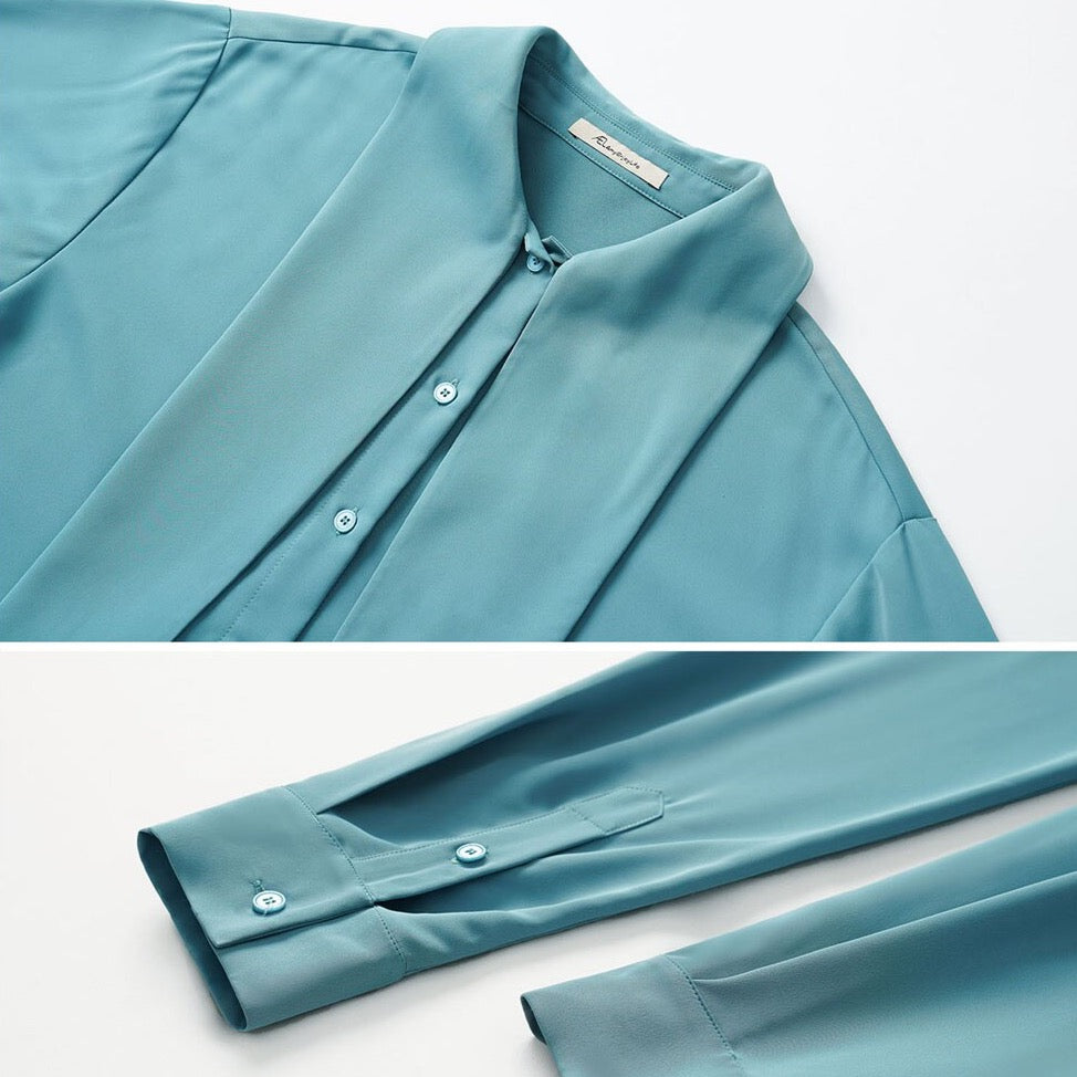 Milla Blue Satin Tux Shirt Blouse