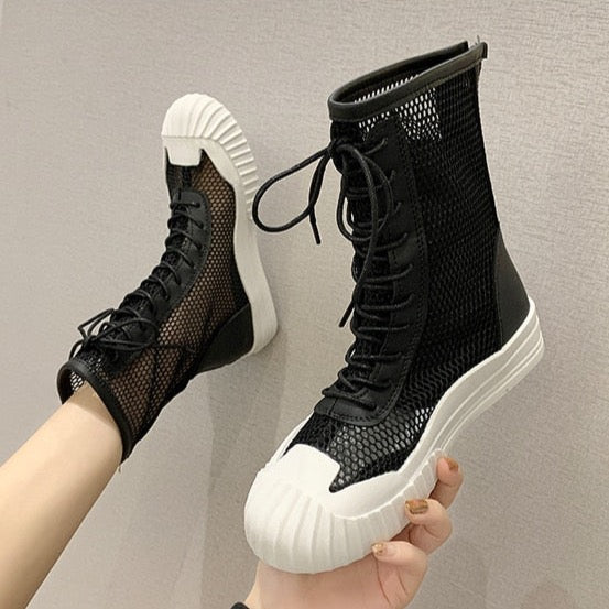 Mina Mesh Lace Up Sneaker Boots - 3 Colors