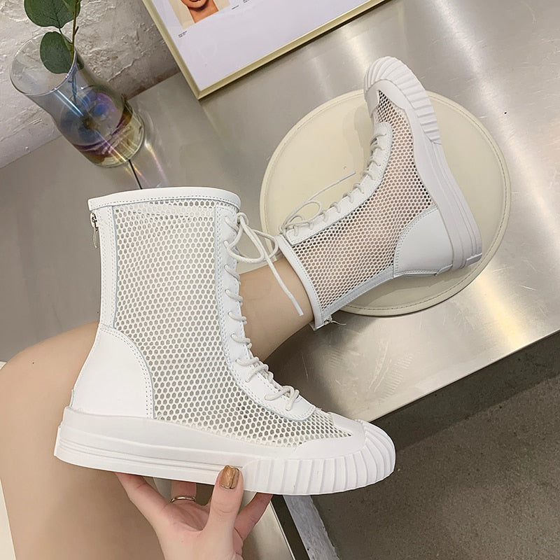 Mina Mesh Lace Up Sneaker Boots - 3 Colors