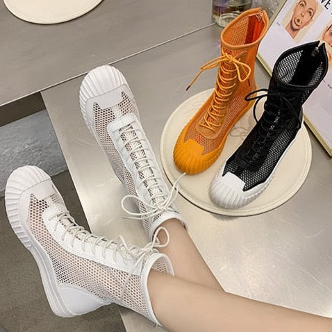 Mina Mesh Lace Up Sneaker Boots - 3 Colors