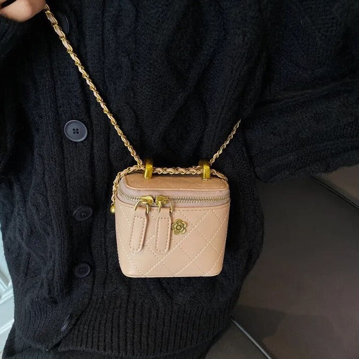 Mini Camellia Quilted Bucket Bag