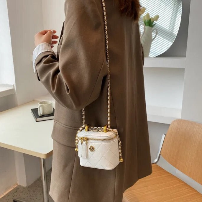 Mini Camellia Quilted Bucket Bag