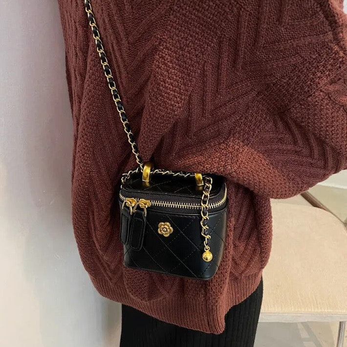 Mini Camellia Quilted Bucket Bag