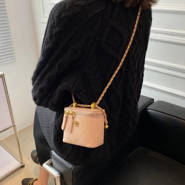 Mini Camellia Quilted Bucket Bag