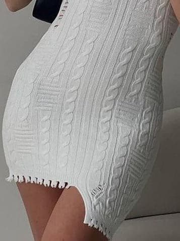 Mini Dress Elegant Solid Black Knit Bodycon Dresses