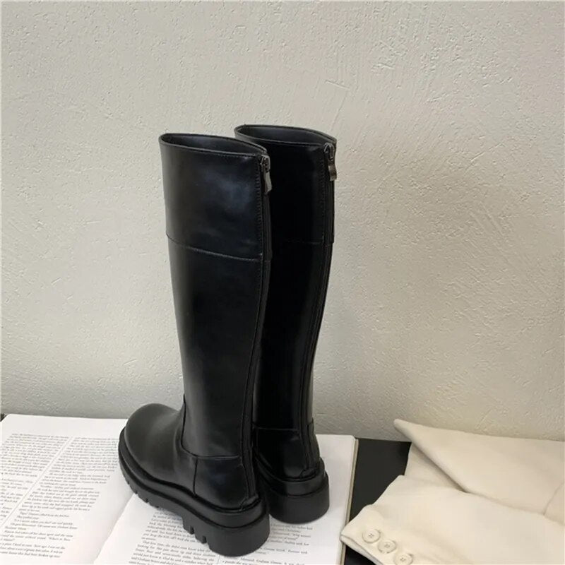 Minna Two Tone Knee-High Riders Boots