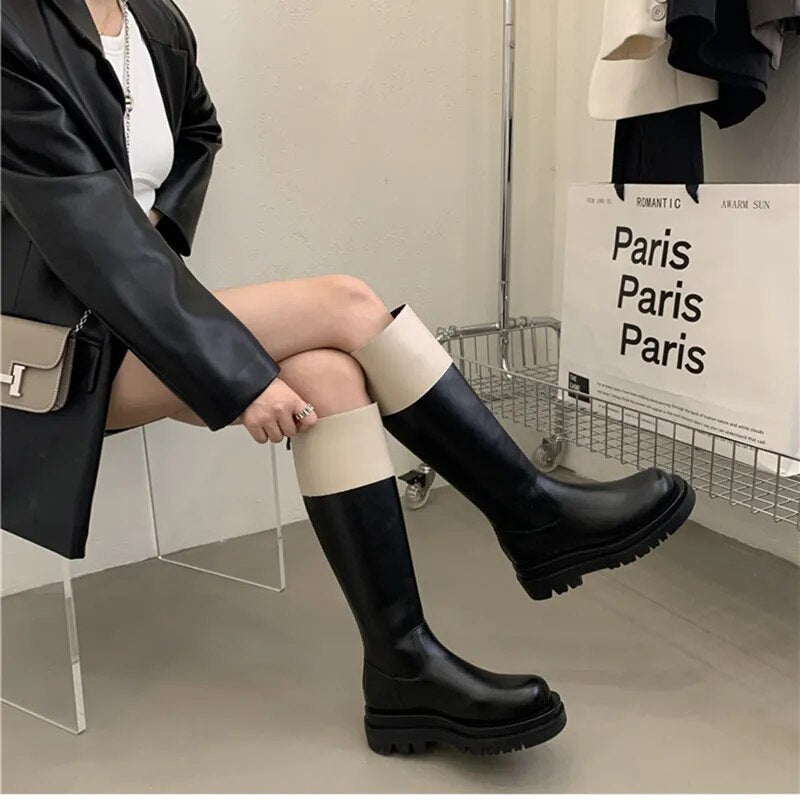 Minna Two Tone Knee-High Riders Boots