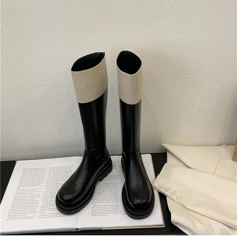 Minna Two Tone Knee-High Riders Boots