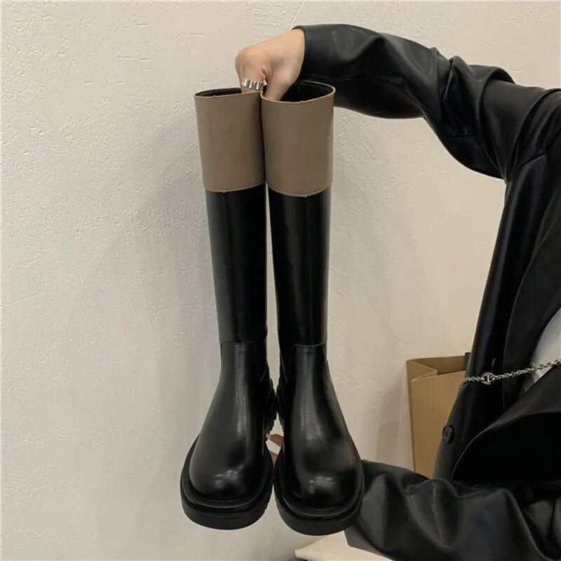 Minna Two Tone Knee-High Riders Boots