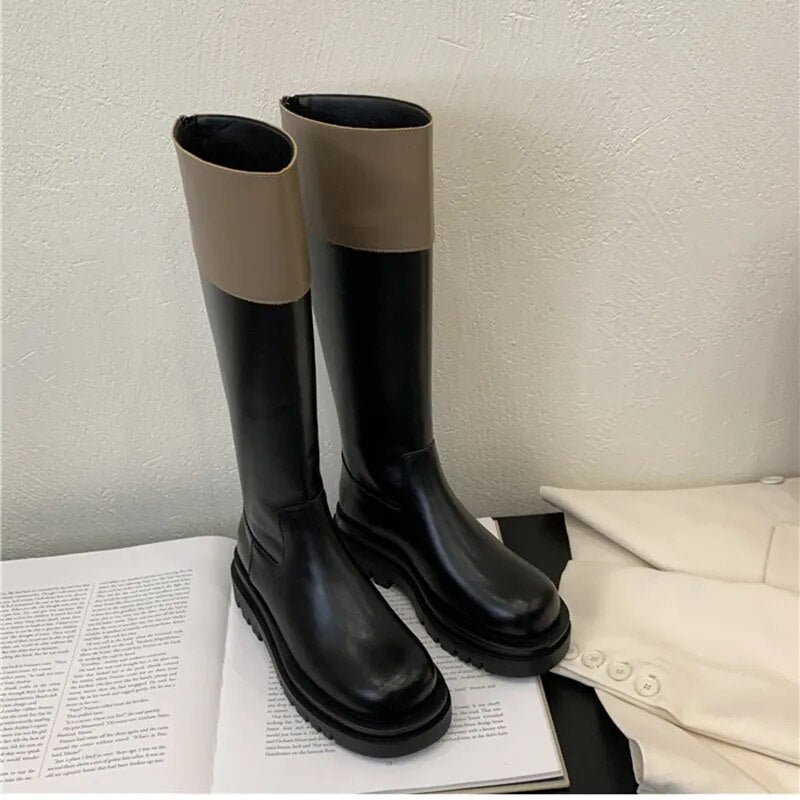 Minna Two Tone Knee-High Riders Boots