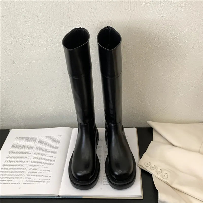 Minna Two Tone Knee-High Riders Boots