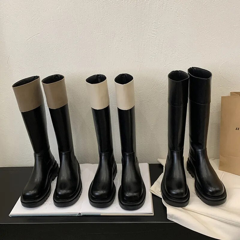 Minna Two Tone Knee-High Riders Boots