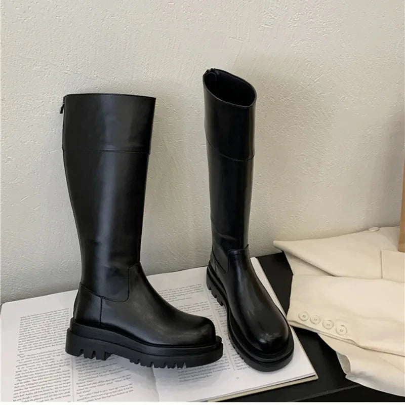 Minna Two Tone Knee-High Riders Boots
