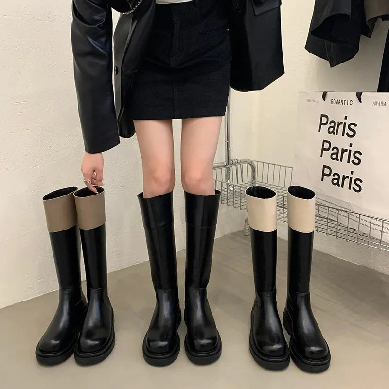 Minna Two Tone Knee-High Riders Boots