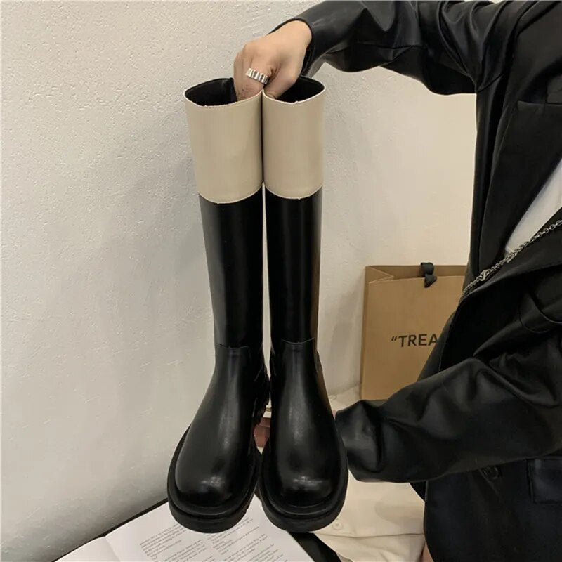 Minna Two Tone Knee-High Riders Boots
