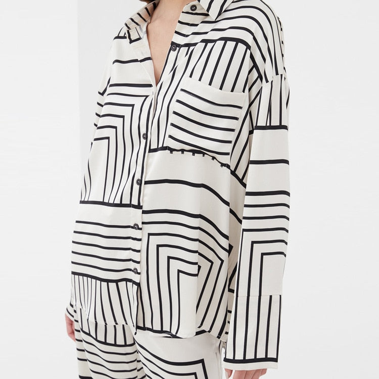 Miranda Geometry Stripe Prints Tunic Top / Pants Set