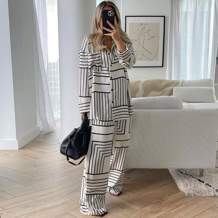 Miranda Geometry Stripe Prints Tunic Top / Pants Set