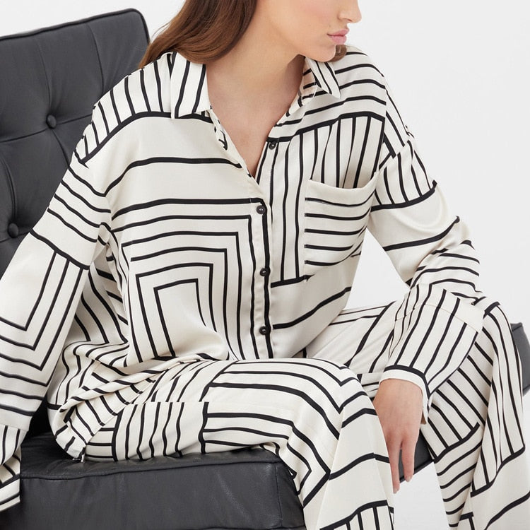 Miranda Geometry Stripe Prints Tunic Top / Pants Set