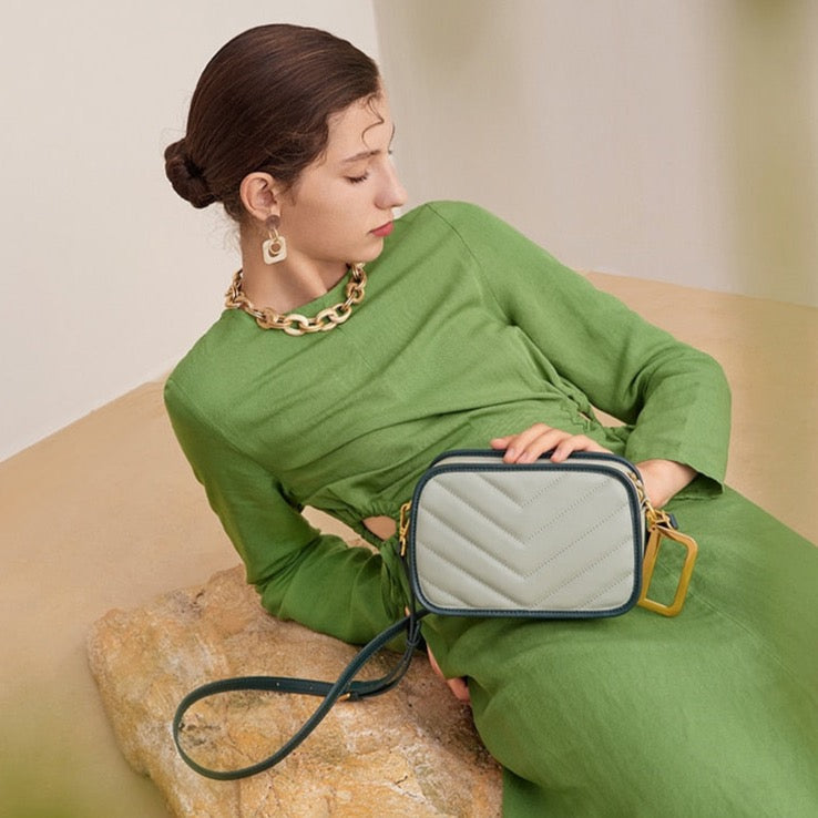 Misha Chevron Quilted Leather Shoulder Bag.