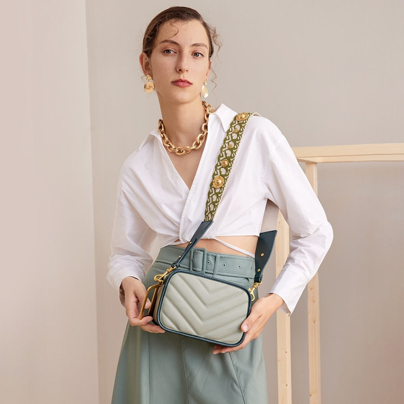 Misha Chevron Quilted Leather Shoulder Bag.