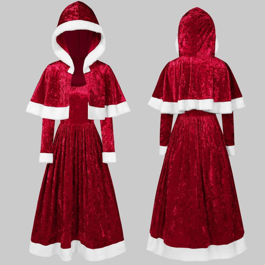 Miss Santa Claus Cosplay Costume Dress Red 2pcs Long-Sleeved A-Line Dress