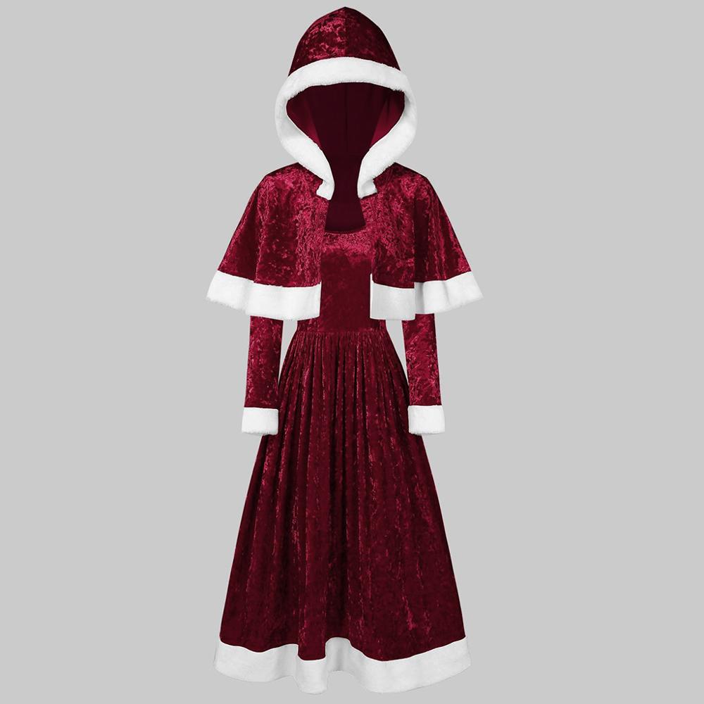 Miss Santa Claus Cosplay Costume Dress Red 2pcs Long-Sleeved A-Line Dress