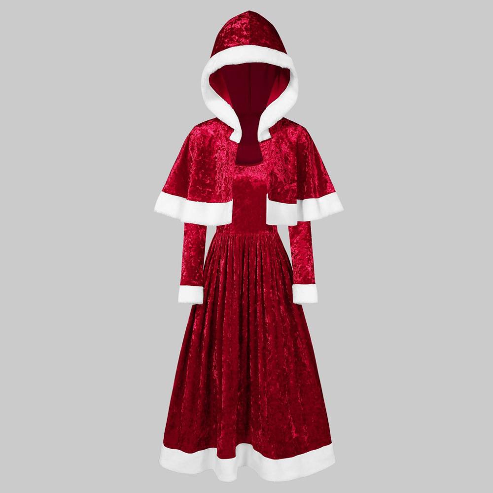 Miss Santa Claus Cosplay Costume Dress Red 2pcs Long-Sleeved A-Line Dress