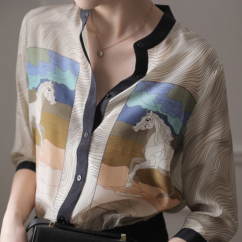 Moira Horses Prints Chiffon Blouse