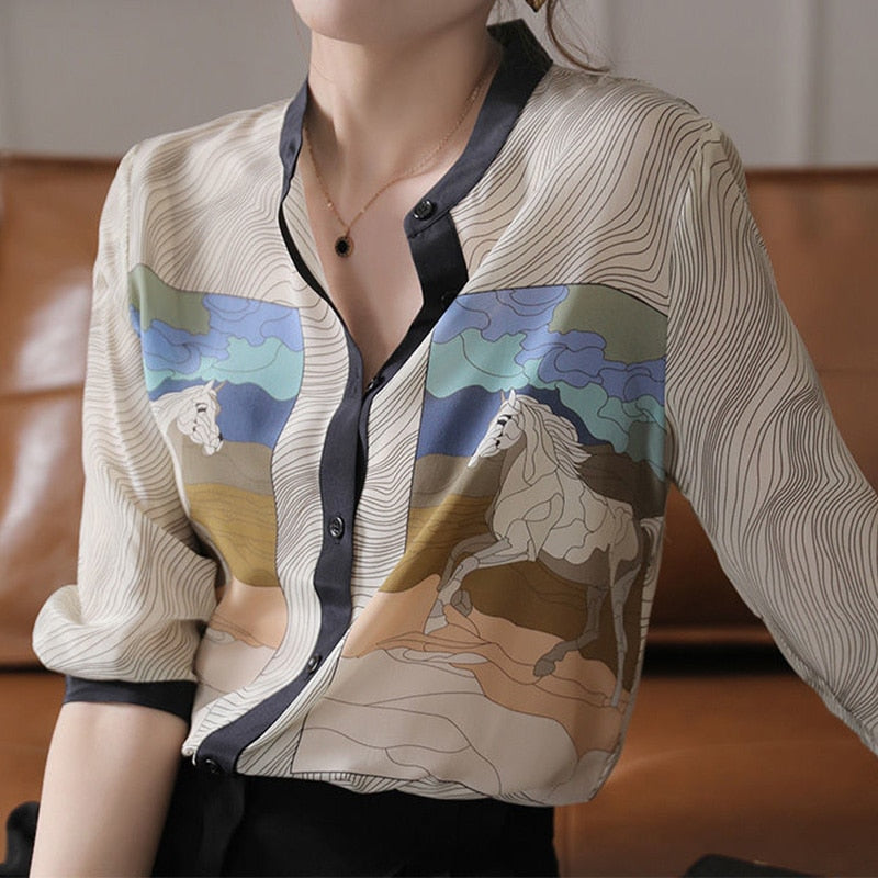 Moira Horses Prints Chiffon Blouse