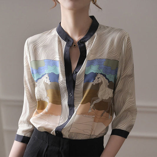 Moira Horses Prints Chiffon Blouse