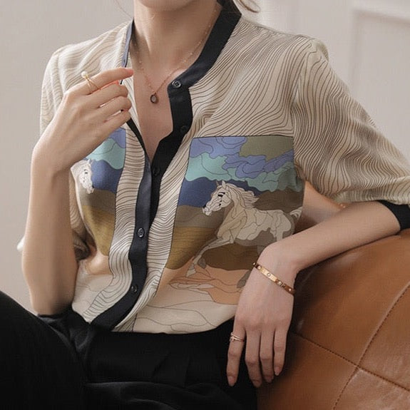 Moira Horses Prints Chiffon Blouse