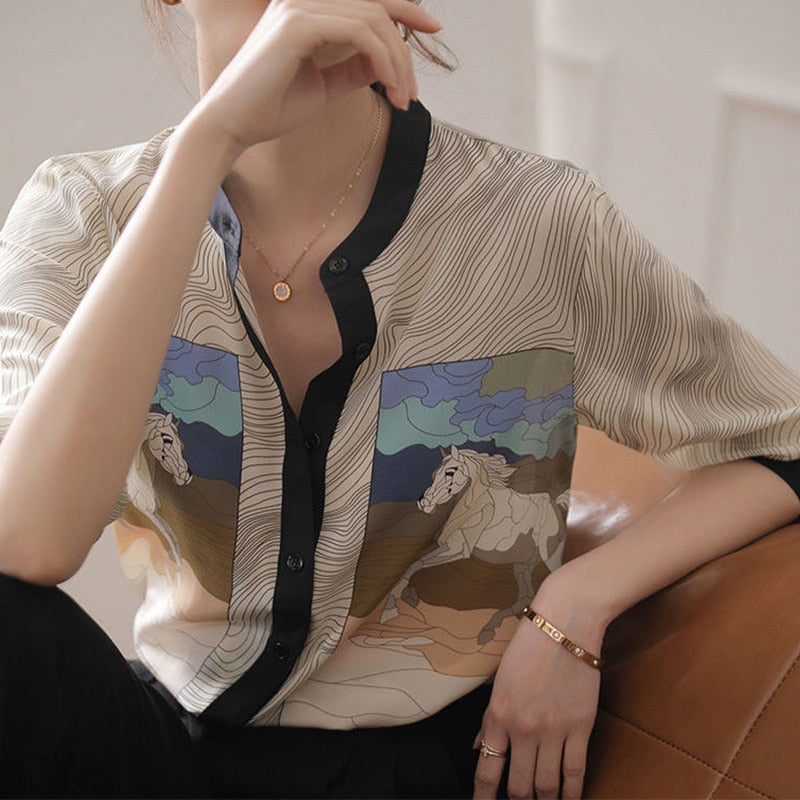 Moira Horses Prints Chiffon Blouse