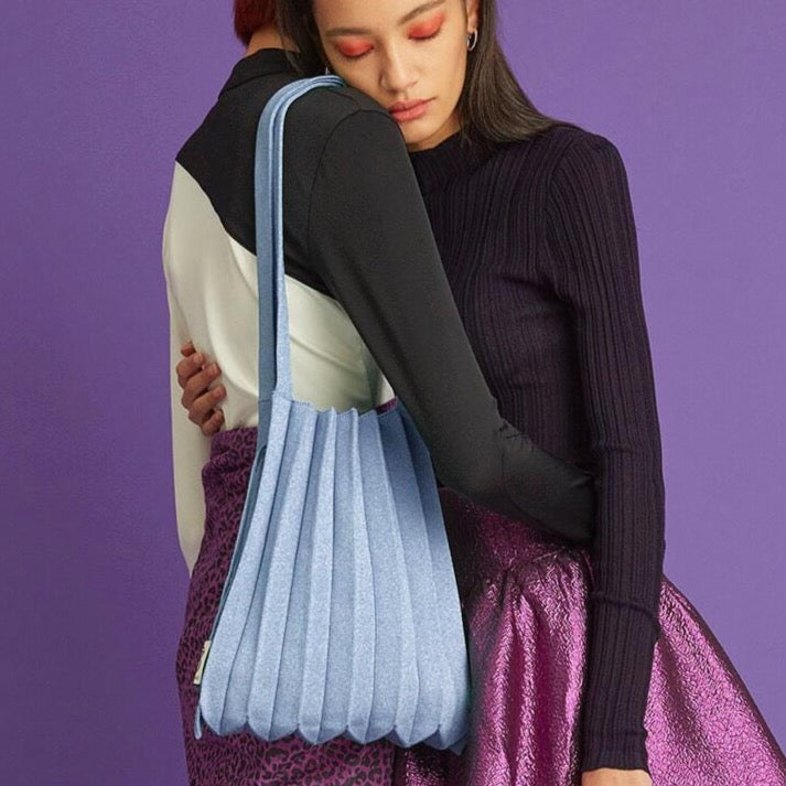 Mona Accordion Pleats Knit Shopper Bags