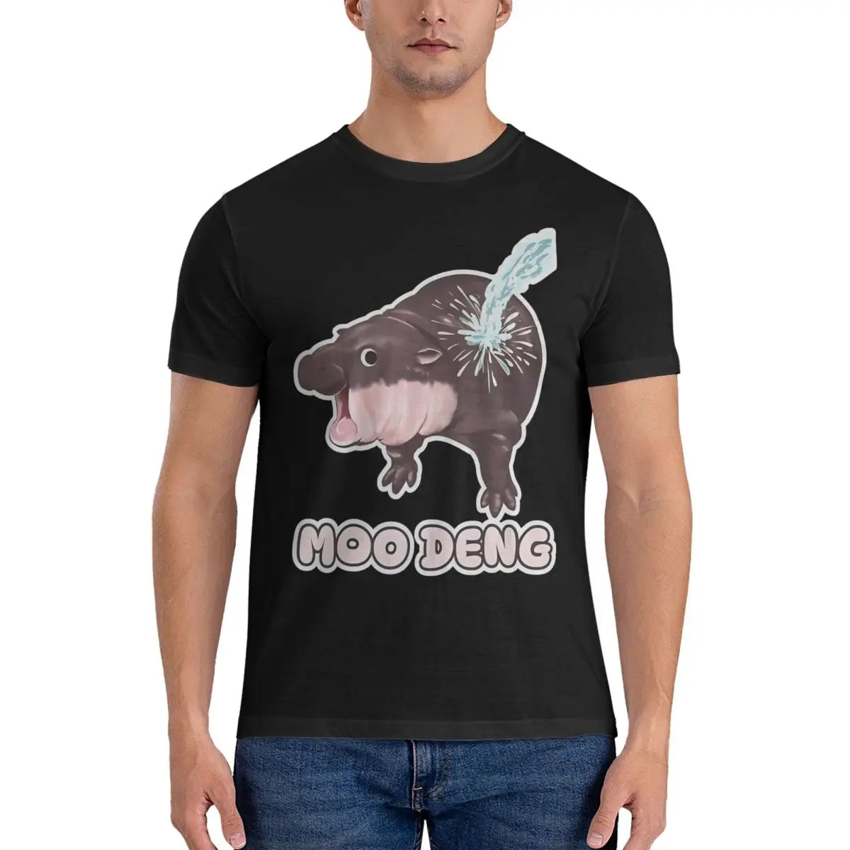 Awesome Cotton Crew Neck Short Sleeve Men Baby Hippo Gift Tee Shirt Moo Deng