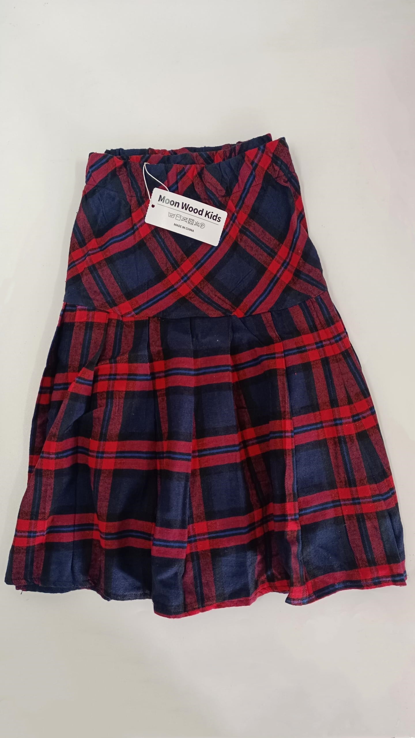 Moon Wood Kids Girls Mini Plaid Skirt- Basic High Waisted Flared Casual Stretchy Pleated Skater Skirts