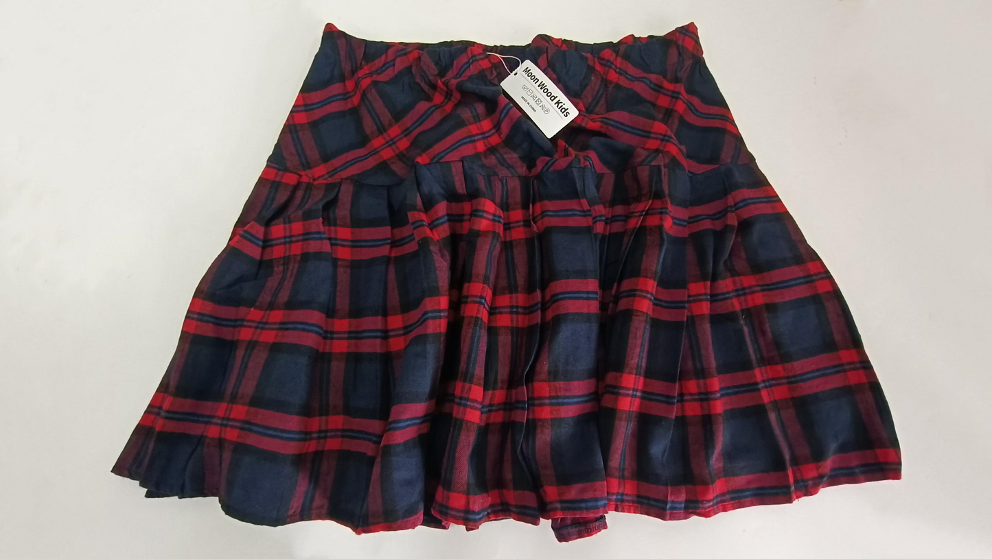 Moon Wood Kids Girls Mini Plaid Skirt- Basic High Waisted Flared Casual Stretchy Pleated Skater Skirts