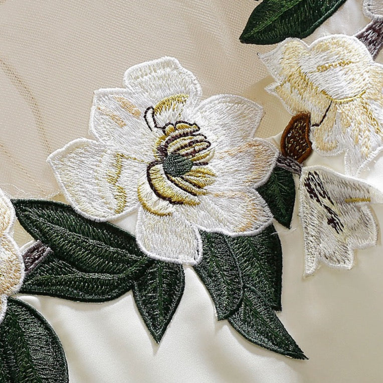 Moria Floral Embroidery Sheer Neck Blouse