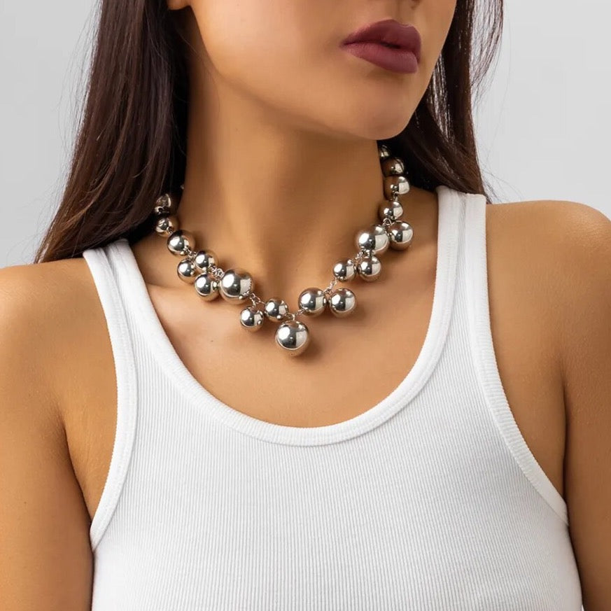 Moya Metallic Ball Bead Bib Necklace