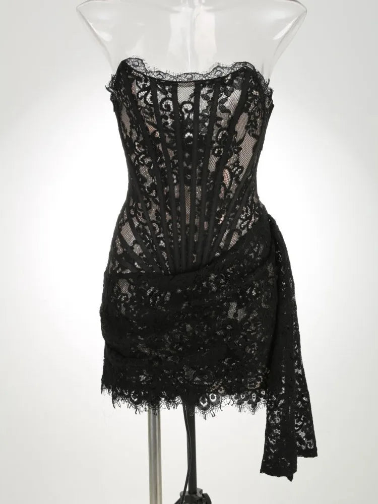 Off-Shoulder Irregular Night Club Lace Dress