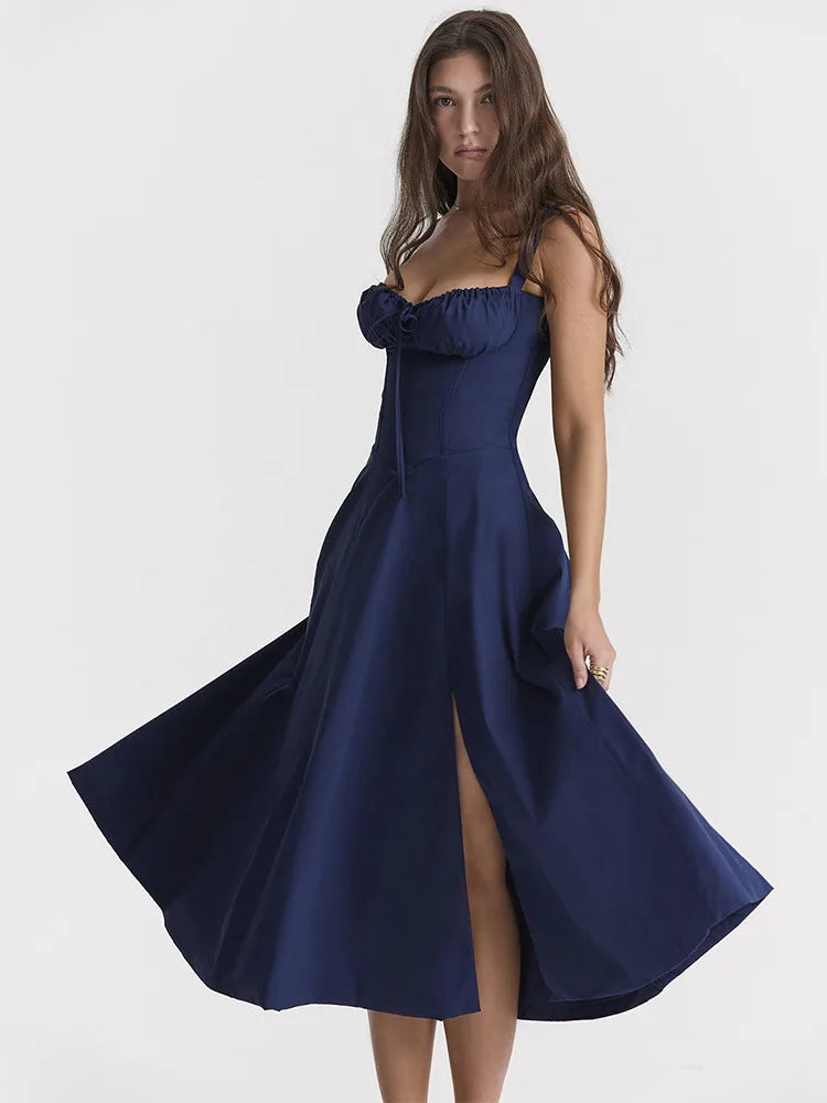 Elegant Lace-up High Split Long Lace Dress