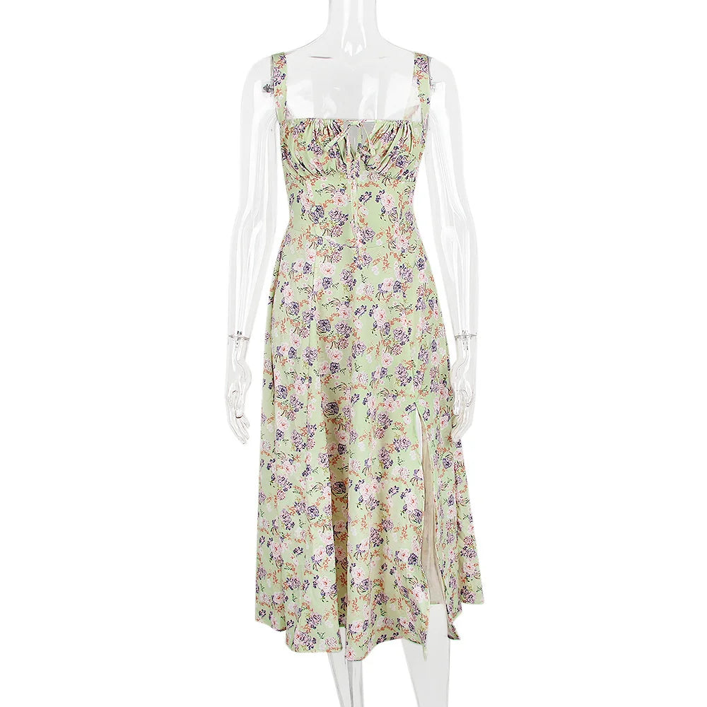 Elegant Lace-up High Split Long Lace Dress