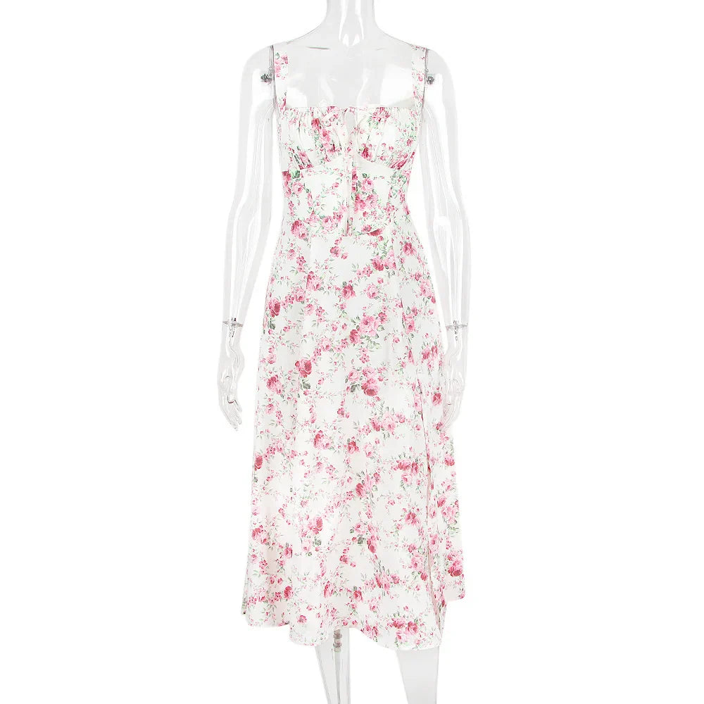 Elegant Lace-up High Split Long Lace Dress