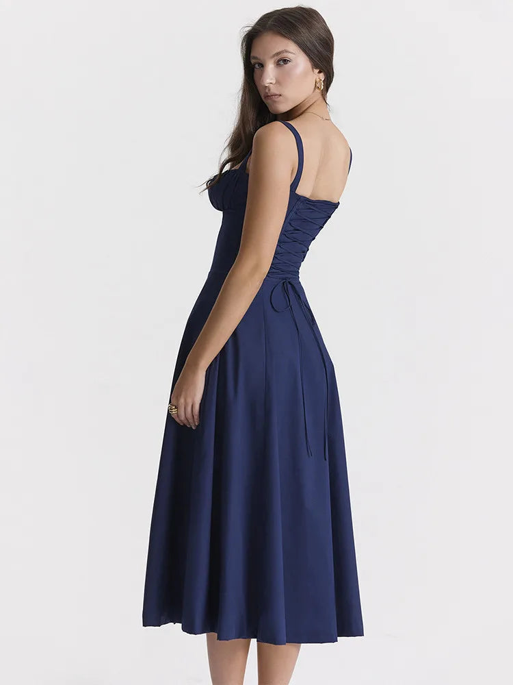 Elegant Lace-up High Split Long Lace Dress